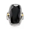 Ross-simons Onyx Roped-edge Ring In Sterling Silver With 18kt Gold Over Sterling In Black