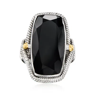 Ross-simons Onyx Roped-edge Ring In Sterling Silver With 18kt Gold Over Sterling In Black