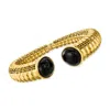 Ross-simons Onyx Twisted Cuff Bracelet In 18kt Gold Over Sterling In Multi