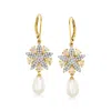Ross-simons Opal, 10x7mm Cultured Pearl And White Topaz Starfish Drop Earrings In 18kt Gold Over Sterling In White