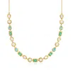 Ross-simons Opal And 4.5-5mm Cultured Pearl Necklace With Emeralds And Swiss Blue Topaz In 18kt Gold Over Sterli In Multi