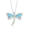 Ross-simons Opal And Blue And White Topaz Dragonfly Pin Pendant Necklace In 2-tone Sterling Silver In Multi