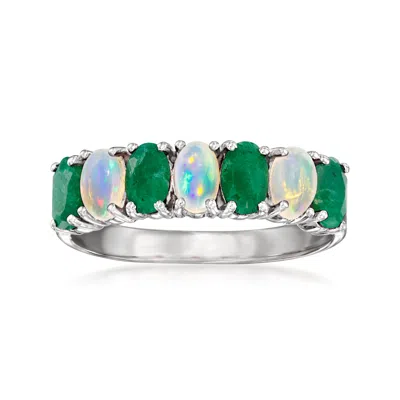 Ross-simons Opal And Emerald Ring In Sterling Silver In Green