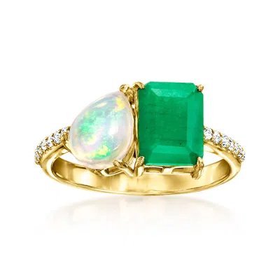 Ross-simons Opal And Emerald Toi Et Moi Ring With . White Topaz In 18kt Gold Over Sterling In Green