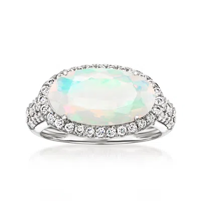 Ross-simons Opal And Lab-grown Diamond Ring In Platinum In Metallic