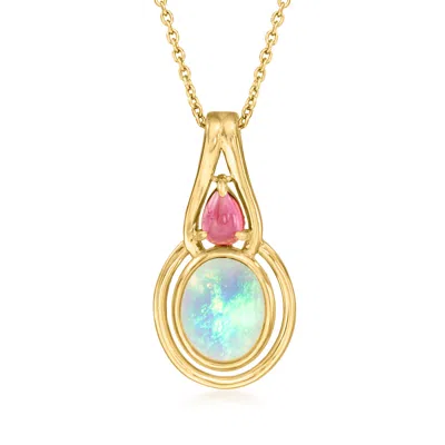 Ross-simons Opal And . Pink Tourmaline Pendant Necklace In 18kt Gold Over Sterling In Multi