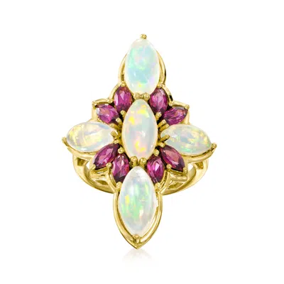 Ross-simons Opal And Rhodolite Garnet Flower Ring In 18kt Gold Over Sterling In Purple