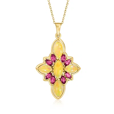 Ross-simons Opal And Rhodolite Garnet Pendant Necklace In 18kt Gold Over Sterling In Multi