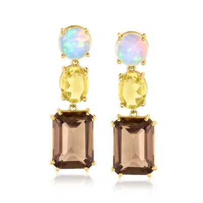 Ross-simons Opal And Smoky And Lemon Quartz Drop Earrings In 18kt Gold Over Sterling In Multi