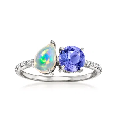 Ross-simons Opal And . Tanzanite Toi Et Moi Ring With Diamond Accents In 14kt White Gold In Purple