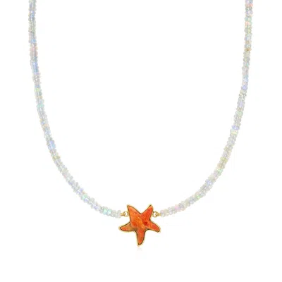 Ross-simons Opal Bead Necklace With Coral Starfish In 18kt Gold Over Sterling