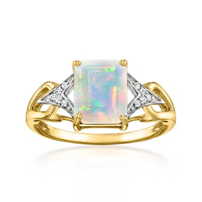 Ross-simons Opal Ring With Diamonds In 14kt Yellow Gold In White