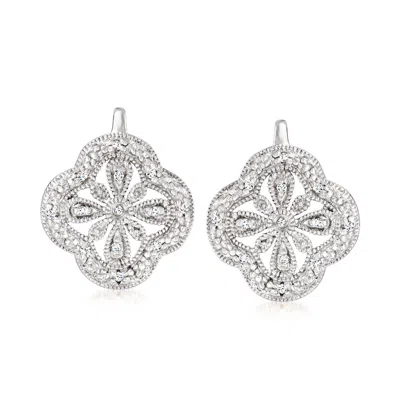 Ross-simons Openwork Clover Drop Earrings With Diamond Accents In Sterling Silver In White