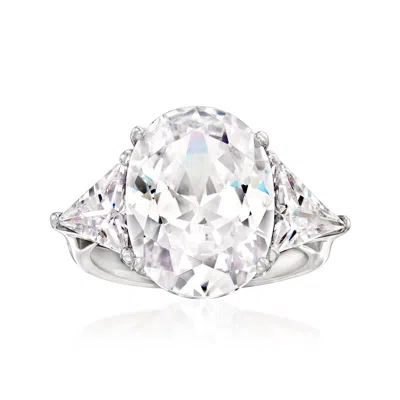 Ross-simons Oval And Trillion-cut Cz Ring In Sterling Silver In White