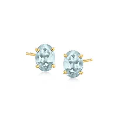 Ross-simons Oval Aquamarine Stud Earrings In 14kt Yellow Gold In Multi