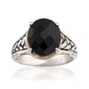 Ross-simons Oval Black Onyx Braid Ring In Sterling Silver And 14kt Yellow Gold