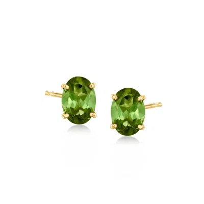 Ross-simons Oval Green Tourmaline Stud Earrings In 14kt Yellow Gold In Multi