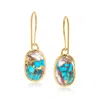 Ross-simons Oval Kingman Turquoise Drop Earrings In 18kt Gold Over Sterling In Gold