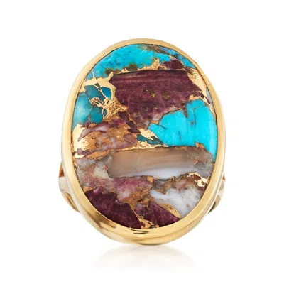 Ross-simons Oval Kingman Turquoise Ring In 18kt Gold Over Sterling In Blue