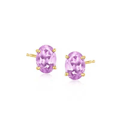 Ross-simons Oval Kunzite Stud Earrings In 14kt Yellow Gold In Multi