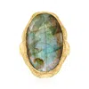 Ross-simons Oval Labradorite Textured And Polished Ring In 18kt Gold Over Sterling In Green