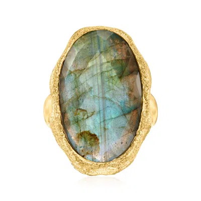 Ross-simons Oval Labradorite Textured And Polished Ring In 18kt Gold Over Sterling In Green