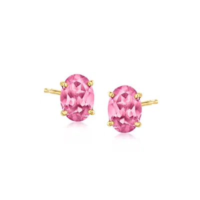 Ross-simons Oval Pink Tourmaline Stud Earrings In 14kt Yellow Gold In Multi