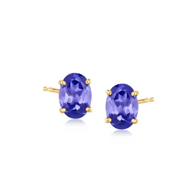 Ross-simons Oval Tanzanite Stud Earrings In 14kt Yellow Gold In Multi