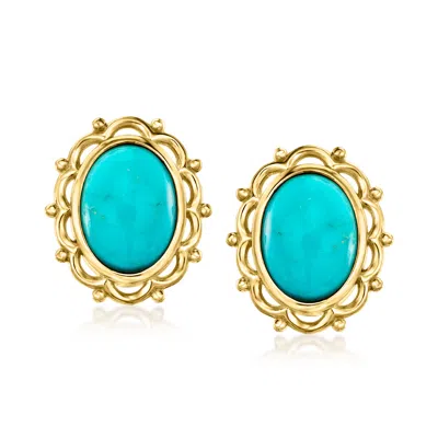 Ross-simons Oval Turquoise Earrings In 18kt Yellow Gold Over Sterling In Blue