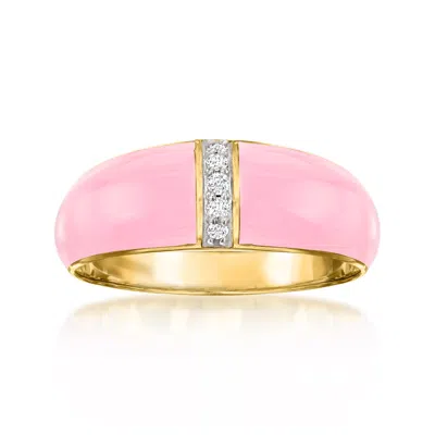 Ross-simons Pastel Pink Enamel Dome Ring With Diamonds In 18kt Gold Over Sterling