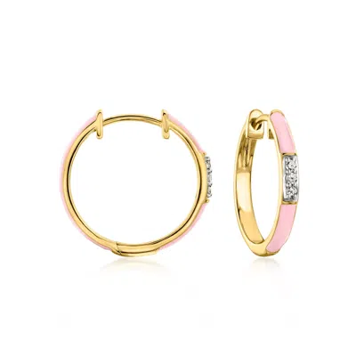 Ross-simons Pastel Pink Enamel Hoop Earrings With Diamonds In 18kt Gold Over Sterling