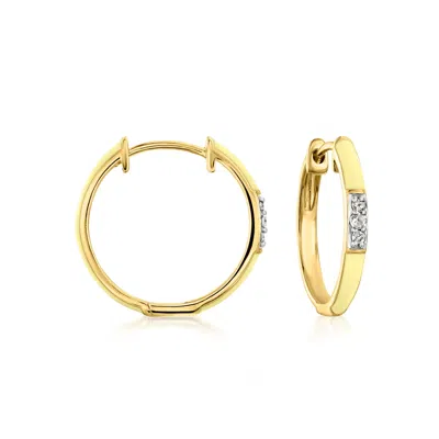 Ross-simons Pastel Yellow Enamel Hoop Earrings With Diamonds In 18kt Gold Over Sterling
