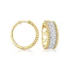 Ross-simons Pave Diamond Beaded-edge Hoop Earrings In 18kt Gold Over Sterling In White