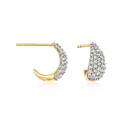 Ross-simons Pave Diamond C-hoop Earrings In 18kt Gold Over Sterling In White
