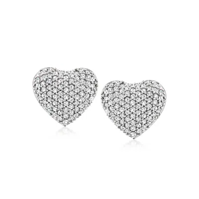 Ross-simons Pave Diamond Heart Earrings In Sterling Silver In White