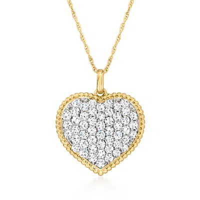 Ross-simons Pave Diamond Heart Pendant Necklace In 14kt Yellow Gold In Pattern