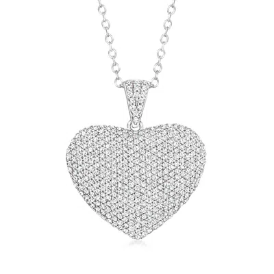 Ross-simons Pave Diamond Heart Pendant Necklace In Sterling Silver In Multi
