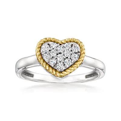 Ross-simons Pave Diamond Heart Ring In Sterling Silver And 14kt Yellow Gold