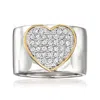 Ross-simons Pave Diamond Heart Ring In Sterling Silver With 14kt Yellow Gold In White