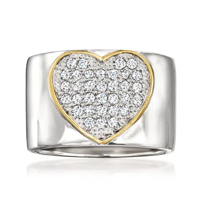 Ross-simons Pave Diamond Heart Ring In Sterling Silver With 14kt Yellow Gold In White