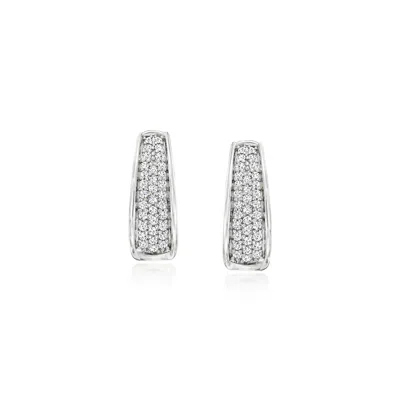 Ross-simons Pave Diamond Hoop Earrings In Sterling Silver In White