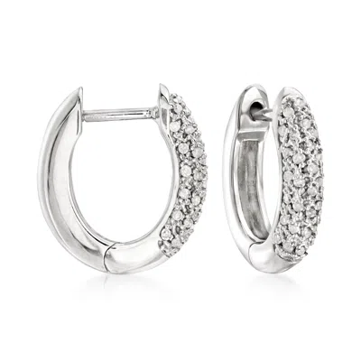 Ross-simons Pave Diamond Hoop Earrings In Sterling Silver In White