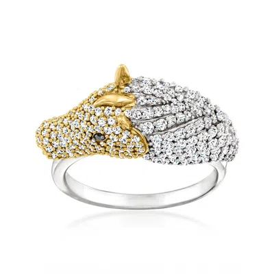 Ross-simons Pave Diamond Horse Ring In Sterling Silver And 18kt Gold Over Sterling In White