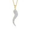 Ross-simons Pave Diamond Italian Horn Pendant Necklace In 18kt Gold Over Sterling In Multi