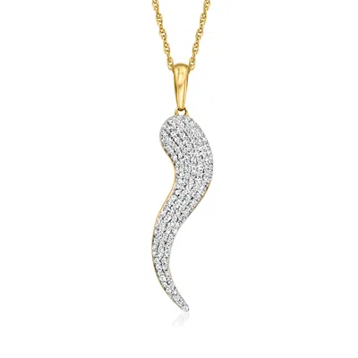 Ross-simons Pave Diamond Italian Horn Pendant Necklace In 18kt Gold Over Sterling In Silver