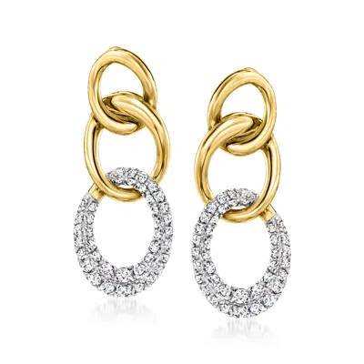 Ross-simons Pave Diamond Link Drop Earrings In 18kt Yellow Gold In Silver