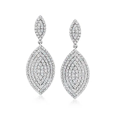 Ross-simons Pave Diamond Marquise-shaped Drop Earrings In Sterling Silver In Metallic