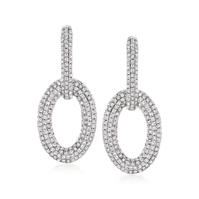 Ross-simons Pave Diamond Oval-link Drop Earrings In Sterling Silver In Multi