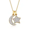 Ross-simons Pave Diamond Star And Moon Charm Necklace In 14kt Yellow Gold In Multi