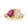 Ross-simons Peach Morganite And Rhodolite Garnet Toi Et Moi Ring With . Diamonds In 14kt Yellow Gold In Orange